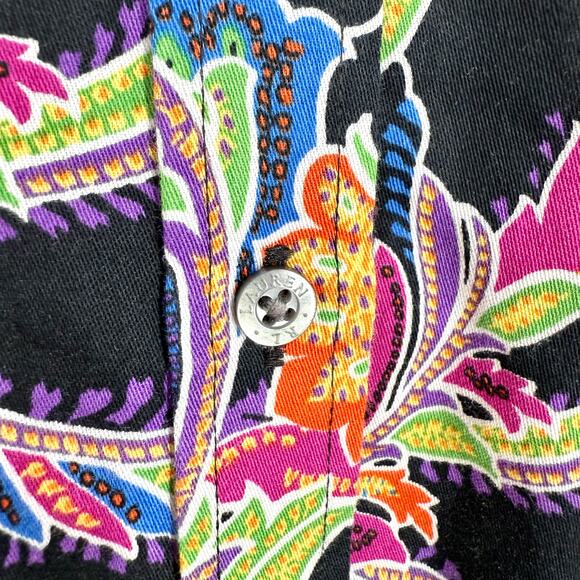 Ralph Lauren Womens Sz Small No Iron Vibrant Black Tropical Blouse Shirt Top - Picture 6 of 8